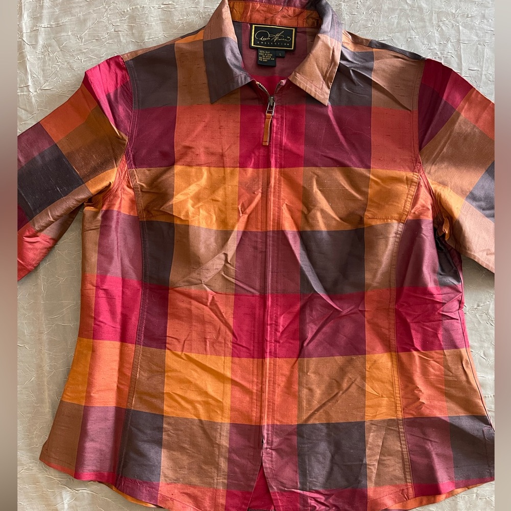 Diane Herman Silk Multicolored Full Zip Top Blouse Jacket size Large
